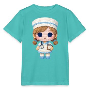 Niedliche Krankenschwester in Strickoptik - Stanley/Stella Kinder T-Shirt MINI CREATOR  - Poolblau - Vorne