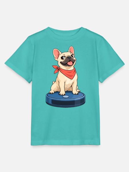 Frenchie Roboter-Staubsauger-Fahrt - Stanley/Stella Kinder T-Shirt MINI CREATOR - Poolblau