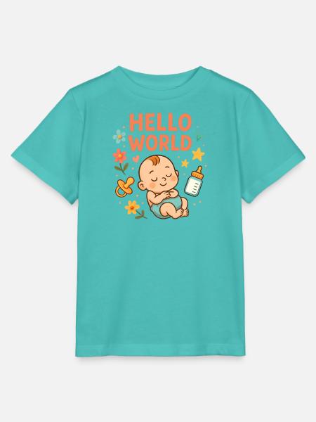 Hello World Baby-Kinderzimmer-Illustration - Stanley/Stella Kinder T-Shirt MINI CREATOR - Poolblau