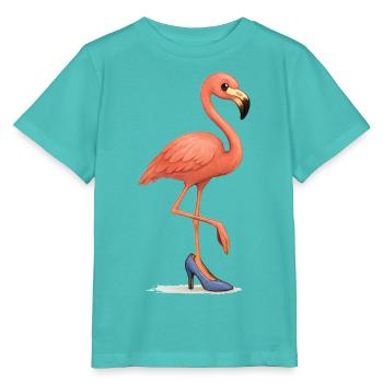 Drôle de flamant rose en talon haut - T-shirt bio MINI CREATOR Stanley/Stella Enfant - bleu piscine - Devant