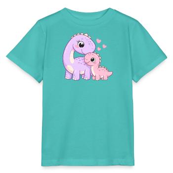 Süße Mama & Baby Dino mit Herz - Stanley/Stella Kinder T-Shirt MINI CREATOR  - Poolblau - Vorne