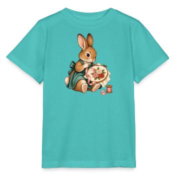 Kaninchen stickt mit Seidenband - Stanley/Stella Kinder T-Shirt MINI CREATOR  - Poolblau - Vorne