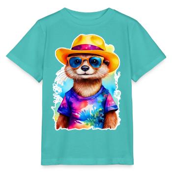 Loutre au chapeau de paille - T-shirt bio MINI CREATOR Stanley/Stella Enfant - bleu piscine - Devant