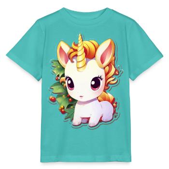 Unicorn in the festival forest with mistletoe - Stanley/Stella MINI CREATOR Kids’ T-Shirt - pool blue - Front