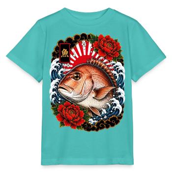 Rotbrasse im japanischen Irezumi Tattoo Stil - Stanley/Stella Kinder T-Shirt MINI CREATOR  - Poolblau - Vorne
