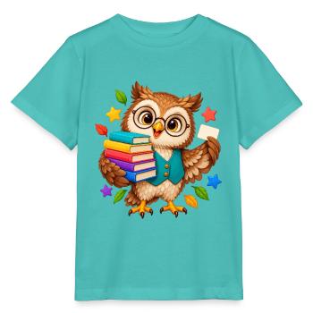 Lernende Eule mit Büchern - Stanley/Stella Kinder T-Shirt MINI CREATOR  - Poolblau - Vorne