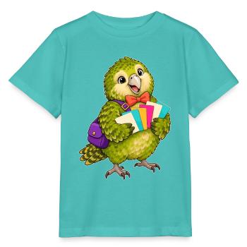 Grüner Papagei mit bunten Karten - Stanley/Stella Kinder T-Shirt MINI CREATOR  - Poolblau - Vorne