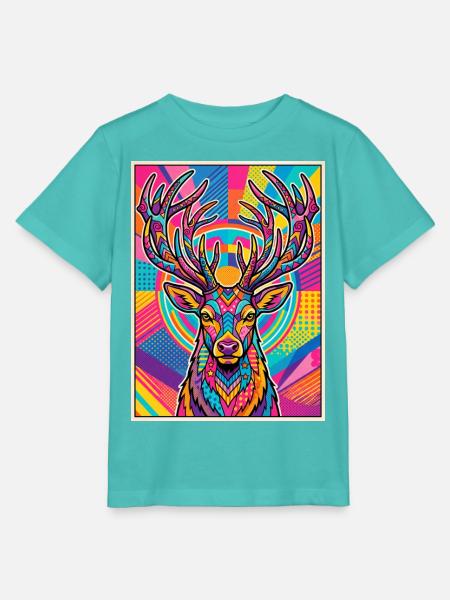 Hirsch Neon Pop Art Kaleidoskop - Stanley/Stella Kinder T-Shirt MINI CREATOR  - Poolblau