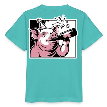 Cochon avec bouteille de fête et de célébration - T-shirt bio MINI CREATOR Stanley/Stella Enfant - bleu piscine - Dos