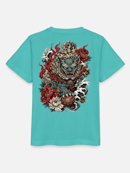 Foo Dog Blossom Guardian - Stanley/Stella Kinder T-Shirt MINI CREATOR - Poolblau