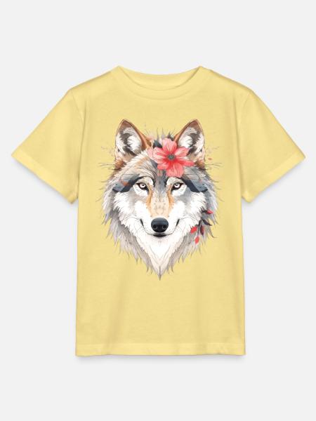 Wolfskopf mit Blumenkranz - Stanley/Stella Kinder T-Shirt MINI CREATOR  - Gelb Viva 