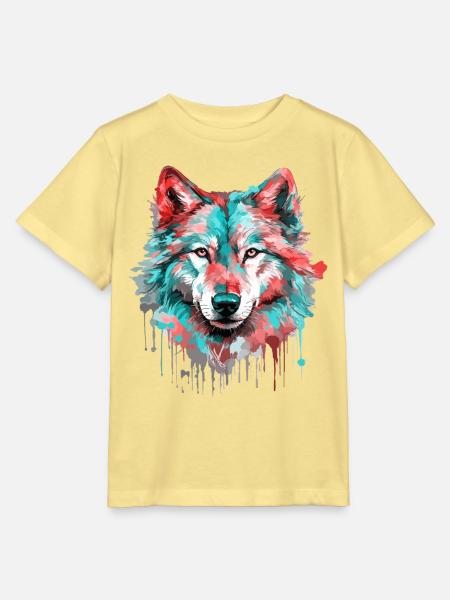 Wolf Wolfskopf Raubtier Wald Natur Wildnis Bunt - Stanley/Stella Kinder T-Shirt MINI CREATOR - Gelb Viva