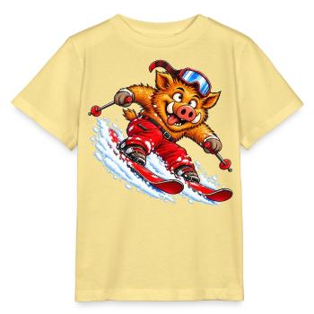 Pistensau - Lustiges skifahrendes Wildschwein - Stanley/Stella Kinder T-Shirt MINI CREATOR  - Gelb Viva  - Vorne