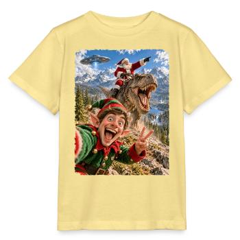 Lustiges Elf Selfie mit Weihnachtsmann, T-Rex, UFO - Stanley/Stella Kinder T-Shirt MINI CREATOR  - Gelb Viva  - Vorne