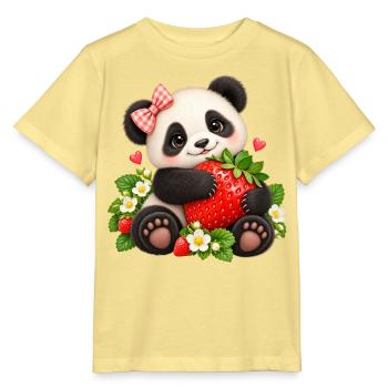 Süßer Panda mit Erdbeere - Stanley/Stella Kinder T-Shirt MINI CREATOR  - Gelb Viva  - Vorne