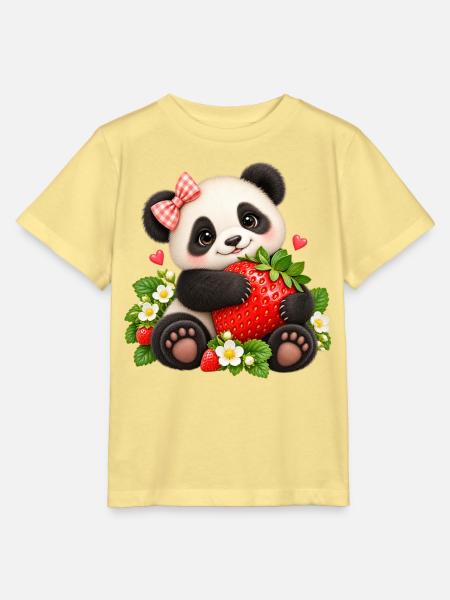 Süßer Panda mit Erdbeere - Stanley/Stella Kinder T-Shirt MINI CREATOR - Gelb Viva