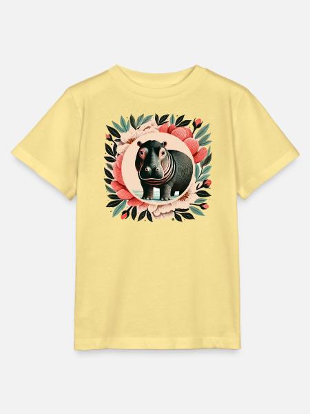 Wunderliches Nilpferd-Blumenporträt - Stanley/Stella Kinder T-Shirt MINI CREATOR - Gelb Viva