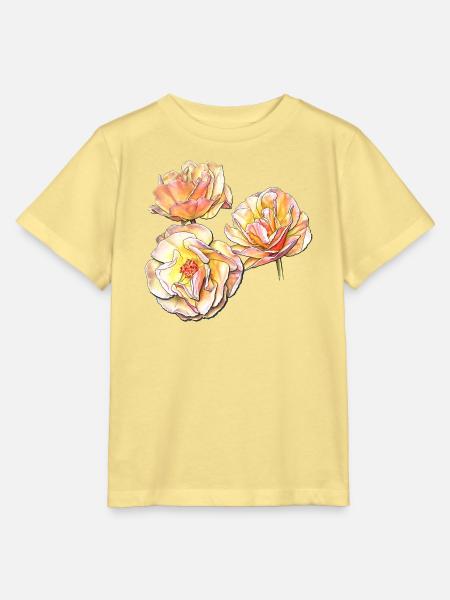 Drei gelbe rosa Rosenblüten Buntstiftzeichnung - Stanley/Stella Kinder T-Shirt MINI CREATOR  - Gelb Viva 