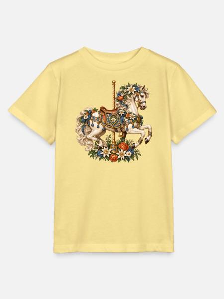 Karussellpferd mit Edelweiß & Alpenblumen - Stanley/Stella Kinder T-Shirt MINI CREATOR - Gelb Viva