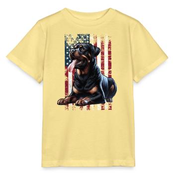 Rottweiler US Flagge - Stanley/Stella Kinder T-Shirt MINI CREATOR  - Gelb Viva  - Vorne