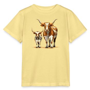 Longhorn-Kuh-und-Kalb-Paar - Stanley/Stella Kinder T-Shirt MINI CREATOR  - Gelb Viva  - Vorne