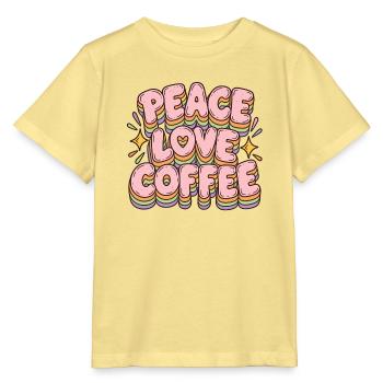 Peace Love Coffee in Pastell-Retro-Schrift - Stanley/Stella Kinder T-Shirt MINI CREATOR  - Gelb Viva  - Vorne
