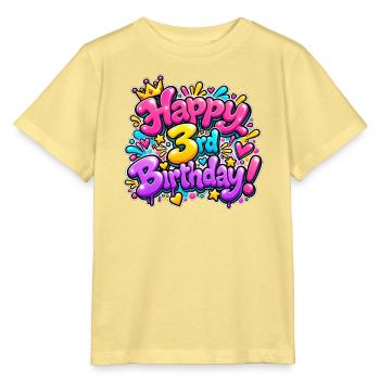 Herzlichen Glückwunsch zum 3. Geburtstag Graffiti: Pink Party Queen! - Stanley/Stella Kinder T-Shirt MINI CREATOR  - Gelb Viva  - Vorne