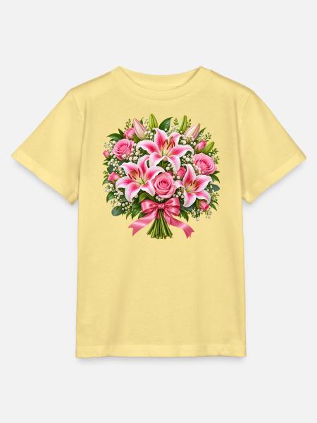 Sanfter rosa Lilien-Rosenstrauß - Stanley/Stella Kinder T-Shirt MINI CREATOR - Gelb Viva