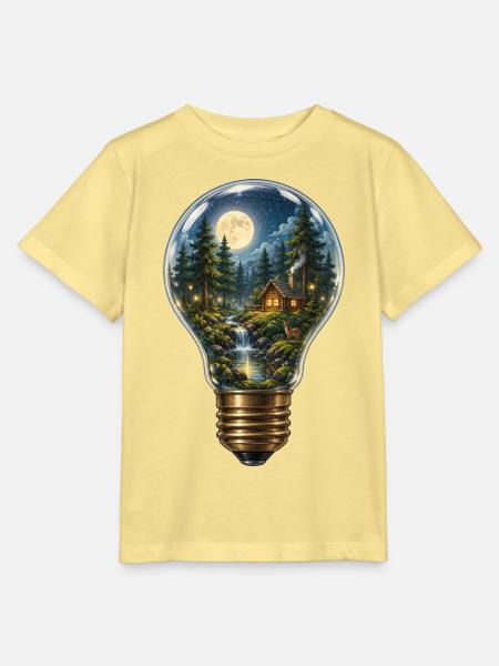 Mondbeschienene Waldhütte im Inneren der Glühbirne - Stanley/Stella Kinder T-Shirt MINI CREATOR - Gelb Viva