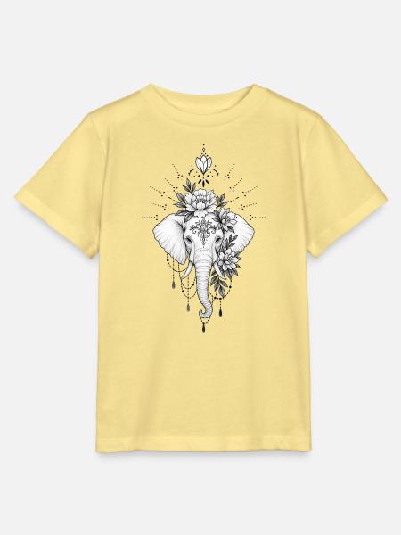 Blumen-Elefantenmandala-Schmuck - Stanley/Stella Kinder T-Shirt MINI CREATOR  - Gelb Viva 