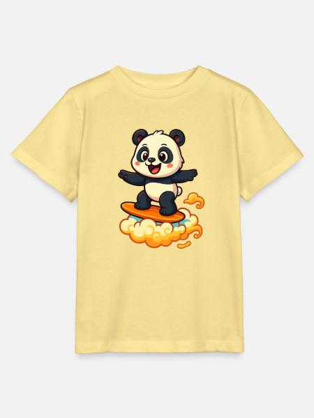 Panda Surfer cartoon Design - Stanley/Stella Kinder T-Shirt MINI CREATOR - Gelb Viva