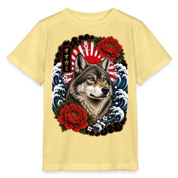 Wolf im japanischen Irezumi Tattoo Stil - Stanley/Stella Kinder T-Shirt MINI CREATOR  - Gelb Viva  - Vorne