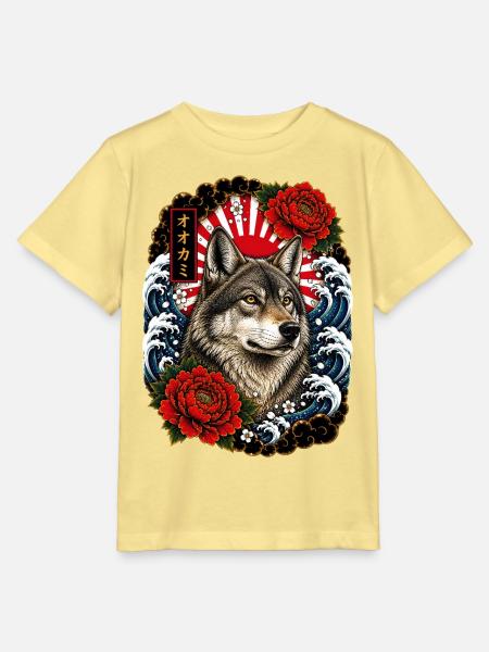 Wolf im japanischen Irezumi Tattoo Stil - Stanley/Stella Kinder T-Shirt MINI CREATOR - Gelb Viva