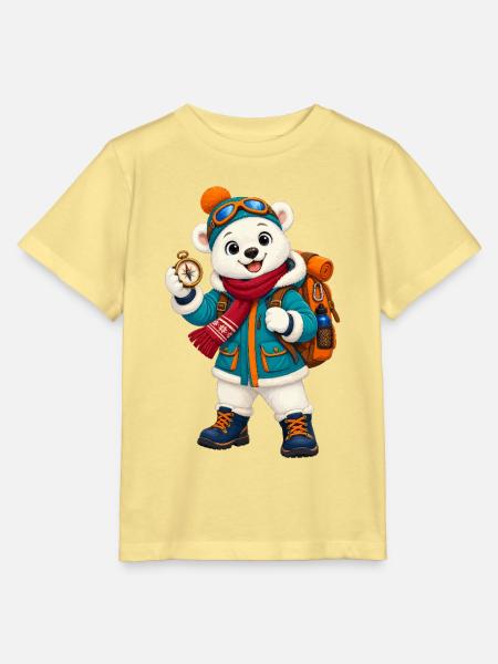 Winterabenteuer Bär mit Kompass - Stanley/Stella Kinder T-Shirt MINI CREATOR - Gelb Viva