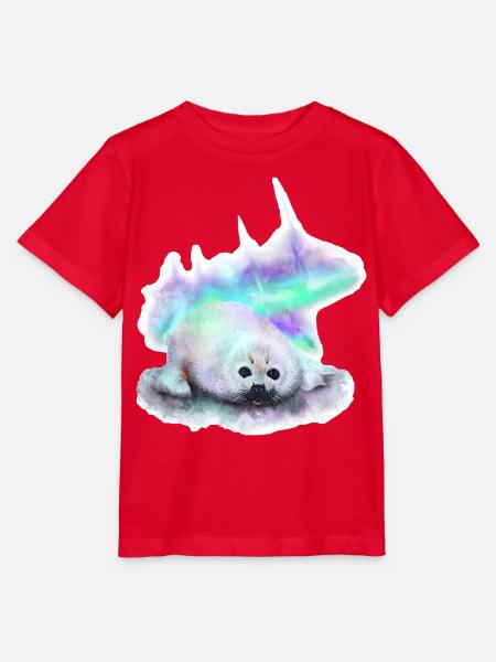 Weiße Baby-Robbe im Nordlicht - Stanley/Stella Kinder T-Shirt MINI CREATOR - Rot