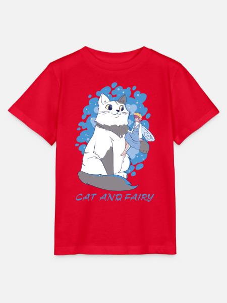 Cat and Fairy - Stanley/Stella Kinder T-Shirt MINI CREATOR - Rot