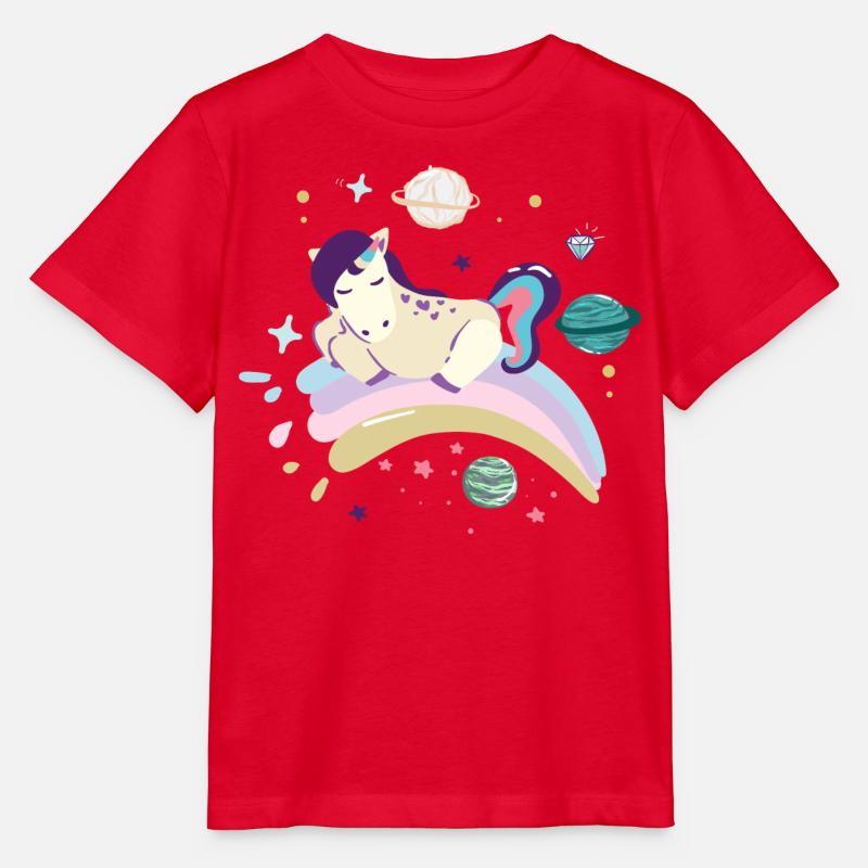 Cosmic Dream Einhorn auf Regenbogen - Stanley/Stella Kinder T-Shirt MINI CREATOR  - Rot