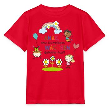 Dankesspruch Kita | Kinder - Regenbogen - Blumen  - Stanley/Stella Kinder T-Shirt MINI CREATOR  - Rot - Vorne - Jaiden (125cm)