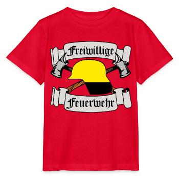 Emblème de la brigade des pompiers volontaires - T-shirt bio MINI CREATOR Stanley/Stella Enfant - rouge - Devant - Jaiden (125cm)