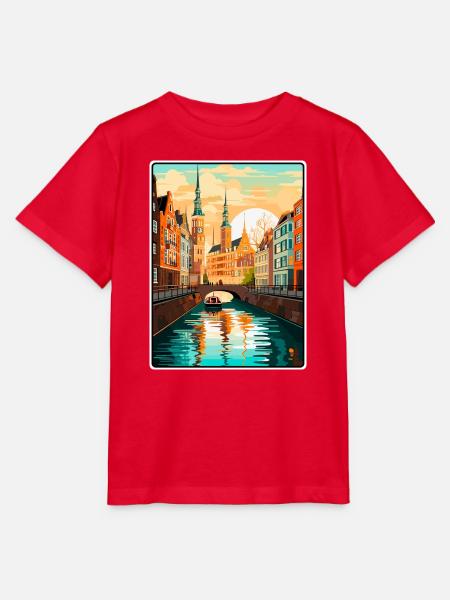 Hamburg, Deutschland, Vintage-Reiseposter: Stadtbild - Stanley/Stella Kinder T-Shirt MINI CREATOR - Rot