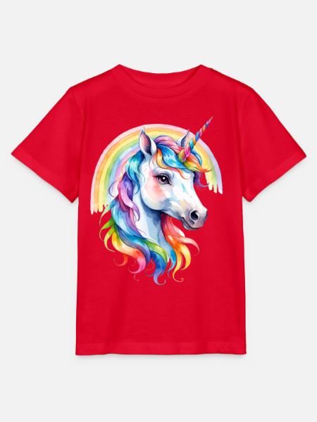 Regenbogen Einhorn Portrait - Stanley/Stella Kinder T-Shirt MINI CREATOR - Rot