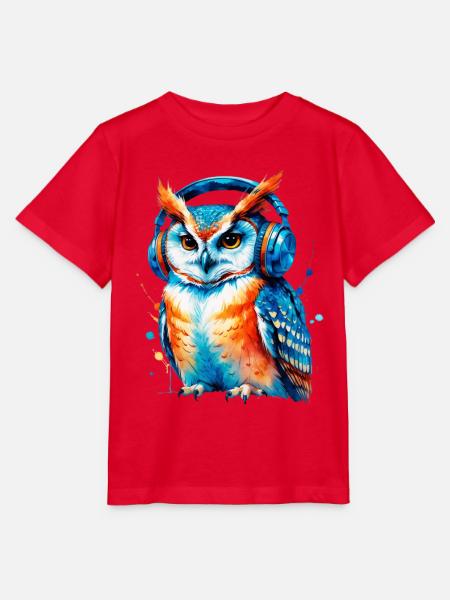 Kopfhörer Eule in Farbenspiel - Stanley/Stella Kinder T-Shirt MINI CREATOR  - Rot