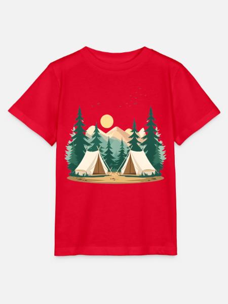 Nachtwald Camping Illustration - Stanley/Stella Kinder T-Shirt MINI CREATOR - Rot