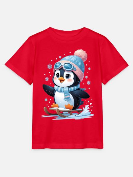 Winterpinguin auf dem Schlitten - Stanley/Stella Kinder T-Shirt MINI CREATOR - Rot