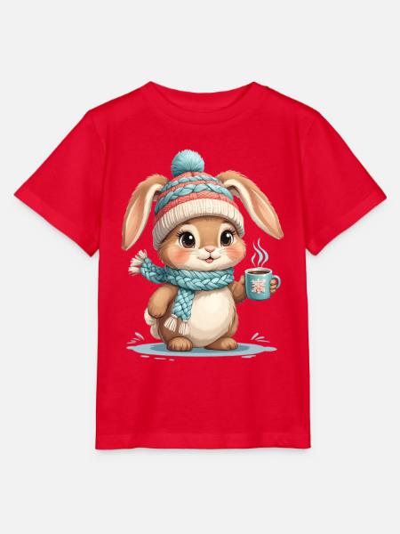 Winterhase mit Schal und Tee - Stanley/Stella Kinder T-Shirt MINI CREATOR - Rot