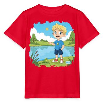 Bouno der kleine Abenteurer am See - Kinder Comic - Stanley/Stella Kinder T-Shirt MINI CREATOR  - Rot - Vorne - Jaiden (125cm)
