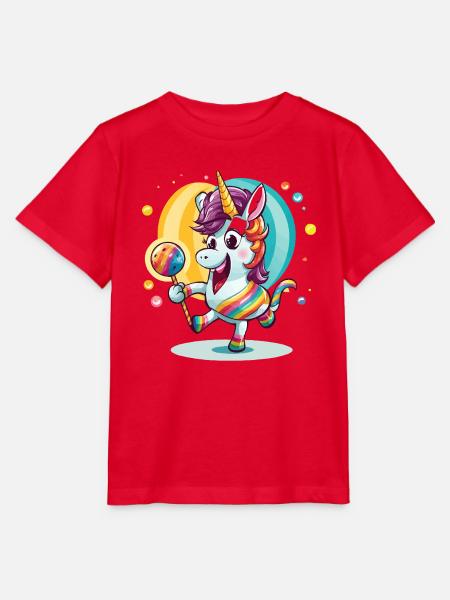 Regenbogen-Einhorn mit Lutscher - Stanley/Stella Kinder T-Shirt MINI CREATOR - Rot