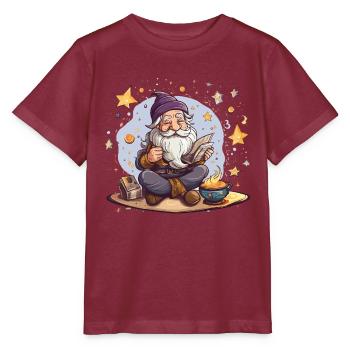 Gnome reading at Starfire - Stanley/Stella MINI CREATOR Kids’ T-Shirt - burgundy - Front - Kain (125cm)