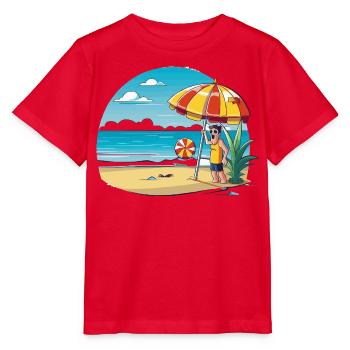 Strandurlaub Cartoon mit Sonnenschirm - Stanley/Stella Kinder T-Shirt MINI CREATOR  - Rot - Vorne - Jaiden (125cm)