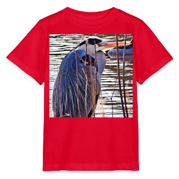 Héron cendré au lac - Photographie de nature Faune - T-shirt bio MINI CREATOR Stanley/Stella Enfant - rouge - Devant - Jaiden (125cm)